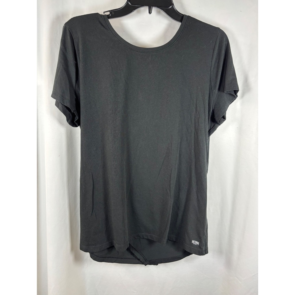 Victoria Sport Womens XL Black Open Tulip Back Short Sleeve Activewear T-Shirt